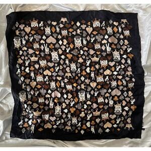 Jonathan Adler Black Silk Scarf Kings Queens Hearts Clubs Spades Diamonds 133470